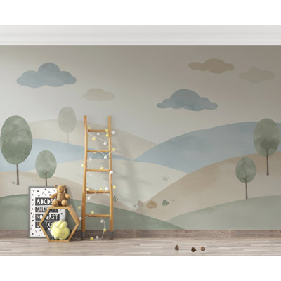 Neutral Nursery Wallpaper, Soft Watercolor Hills Wall Mural, Gender Neutral Kids Room Wallpaper, Minimal Landscape Nursery Decor