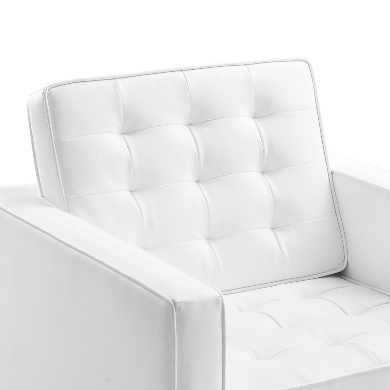 Ensemble de canapé et fauteuil capitonné Loft, Simili cuir blanc