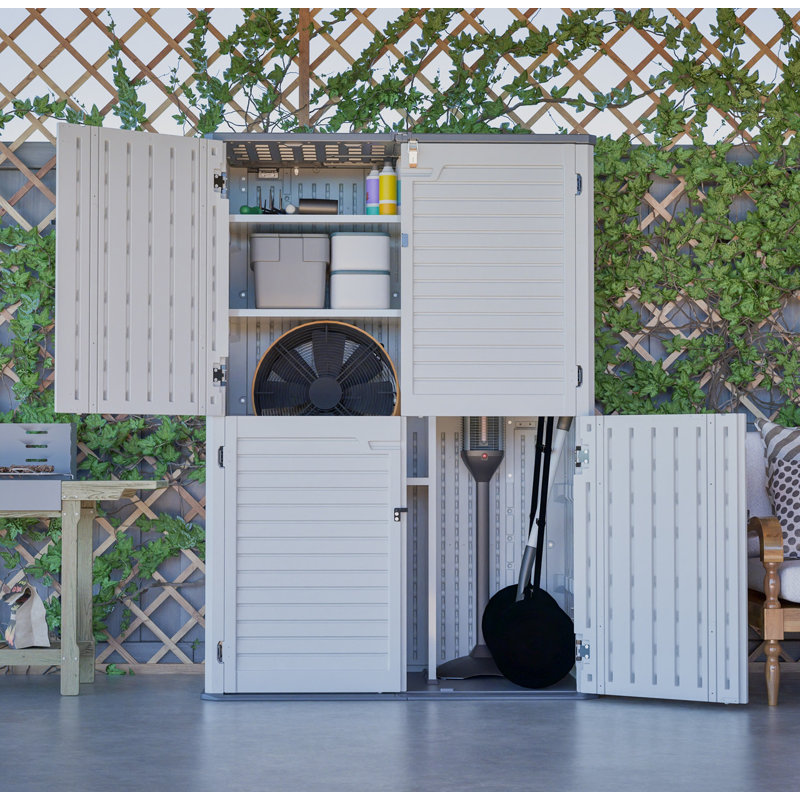Armoire de rangement en résine résistante à la rouille avec cloisons, rangement extérieur spacieux résistant aux intempéries et aux rayons UV