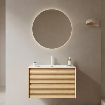Meuble-lavabo mural moderne à texture naturelle avec 2 tiroirs