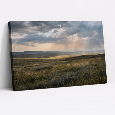 Rolling Hills With Sunbeams Through Clouds Canvas Wall Art