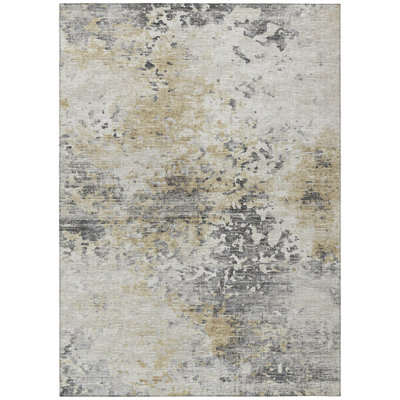 Tapis beige / gris / brun en polyester tissé à la machine Zilker