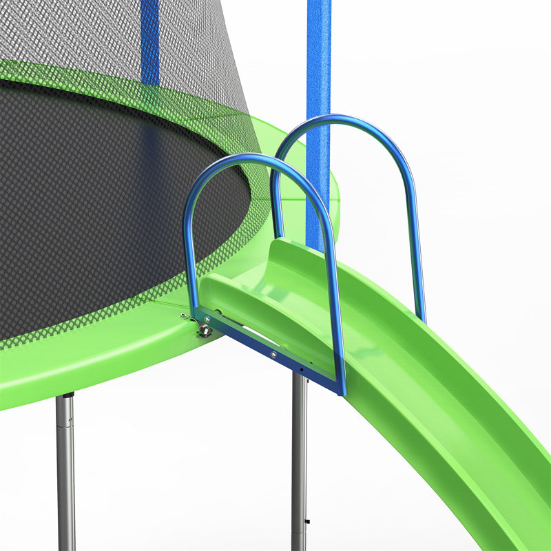12FT Green Outdoor Trampoline with Slide, Swings, and Basketball Hoop