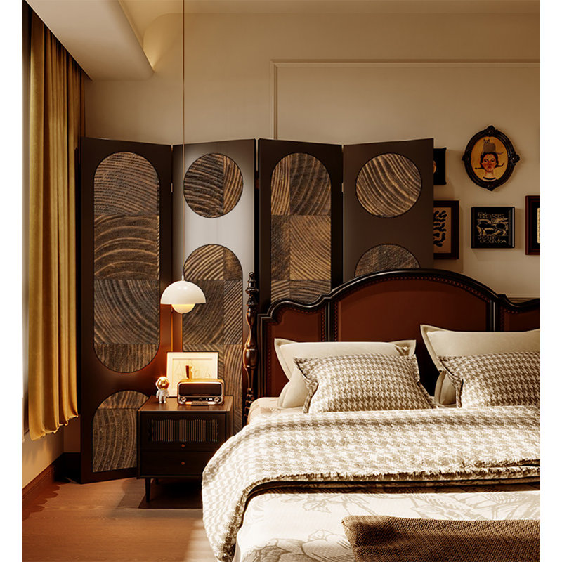Paravent de chambre à coucher de style Mid-Century rectangulaire avec cadre en cèdre et panneaux de toile, 4