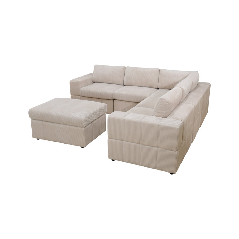 Canapé modulaire réversible 7 pièces en tissu de qualité supérieure avec repose-pieds 7 pièces, H 37 po x l 102 po x P 36 po