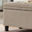 Banc de rangement capitonné capitonné, banc d'entrée en tissu de lin avec pieds en bois fuselés-129757802-129757803-129757805