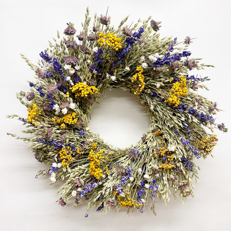 Dried Daisies and Lemon Mint Wreath, 26" W x 26" H x 6" D