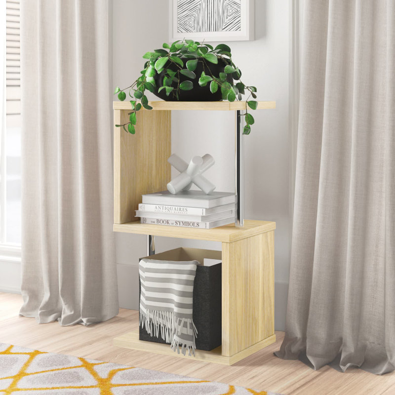 Bibliothèque géométrique en acier inoxydable H 28,94 "x l 15,75" Amaker, Chêne