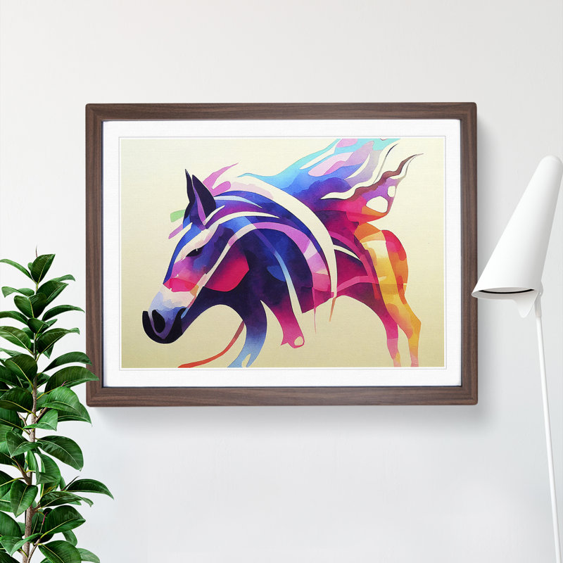 Watercolour Horse Vol.5 Abstract - Single Picture Frame Print, 34cm H x 46cm W x 2cm D, Walnut