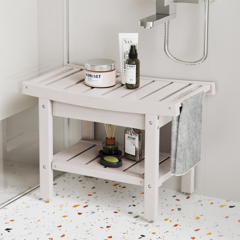 Nalyjah Plastic / Acrylic Shower Bench, 16.93" H x 24.1" W x 12.6" D, White