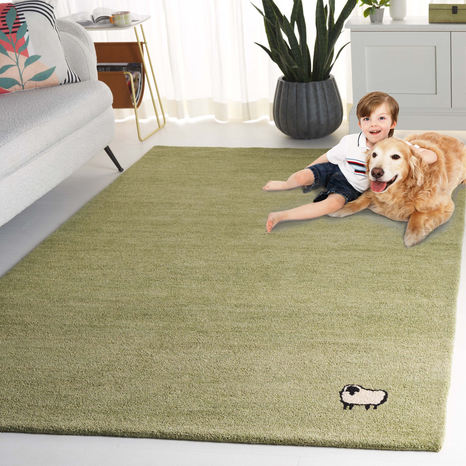 Racheal Light Green Hand-Tufted Wool Rug, Rectangle 4' x 6'