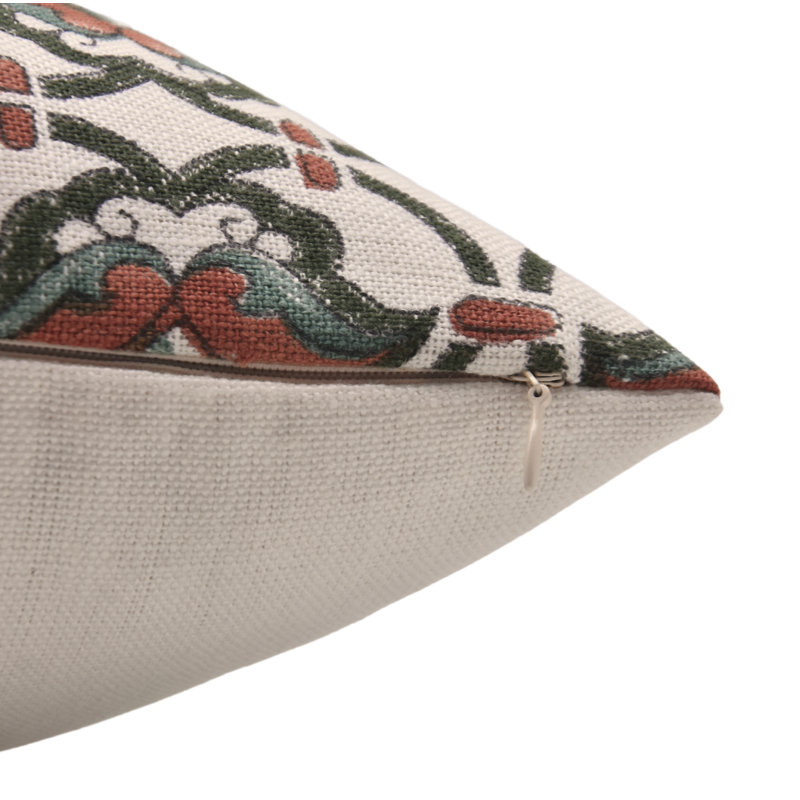 Housses de coussin en lin blanc cassé imprimé Fab Fabine, fait à la main (Hridyavan, rouille), H 26 po x l 26 po
