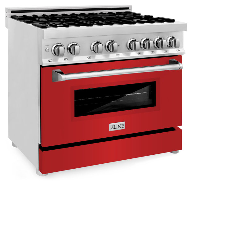 ZLINE 36" Legacy Dual Fuel Range, Red Matte Gloss Stainless Steel