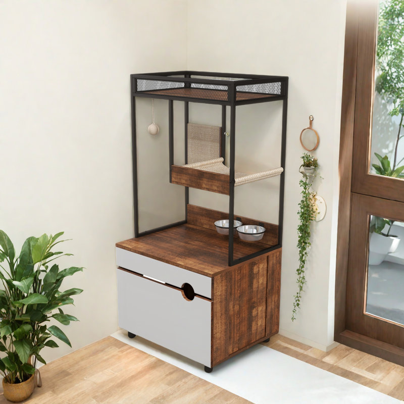 Enceintes de litière pour chat avec tour d'arbre à chat, meubles pour chat, armoire à chat