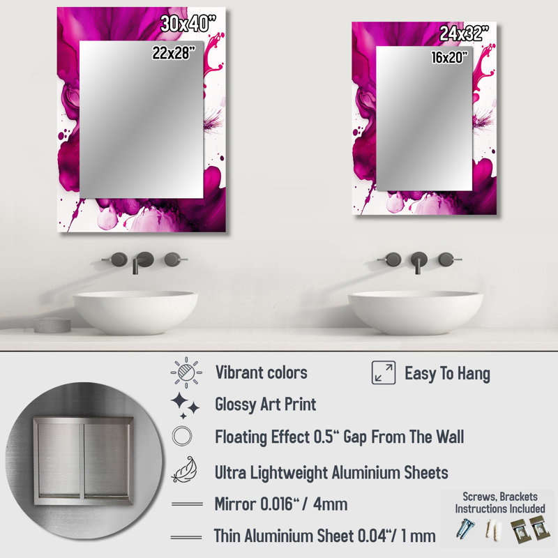 Ancient Mystery In Viva Magenta II - Pink Modern Wall Mirror, 32" x 24"