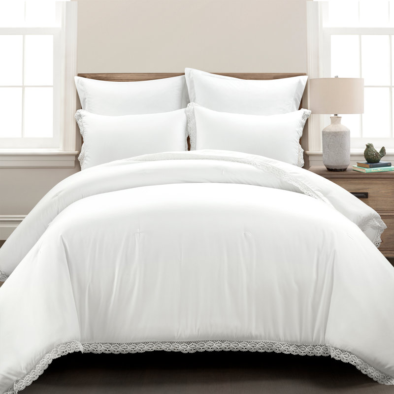 Ensemble d'édredon en microfibre 5 pièces Rosalie, Très grand édredon, Blanc