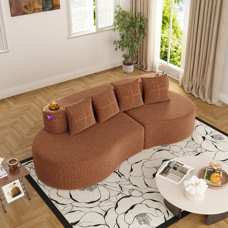 Canapé modulaire incurvé moderne 3 places, Chenille orange, Orange