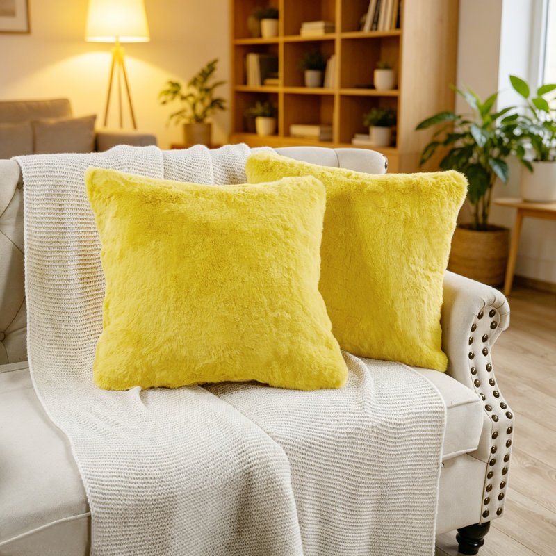 Housse de coussin lourd en fausse fourrure, Jaune soleil, H 20 pi x l 20 pi