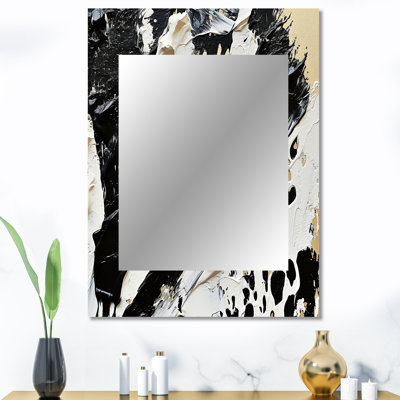 «Black and White Paint Stroke Fight», grand miroir mural de formes abstraites, miroir décoratif blanc, impression d'art en métal