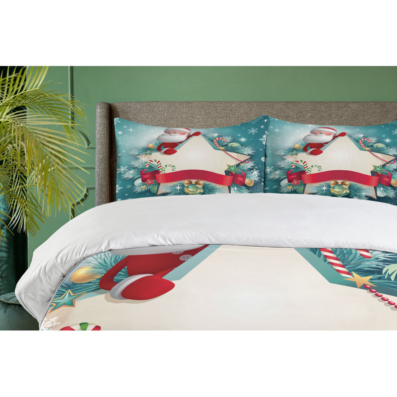 Christmas Santa and Candy Cane Queen Duvet Cover Set