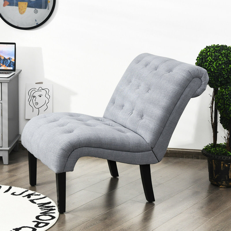 Chaise d'appoint rembourrée Abiha Canora Grey, Coton gris clair