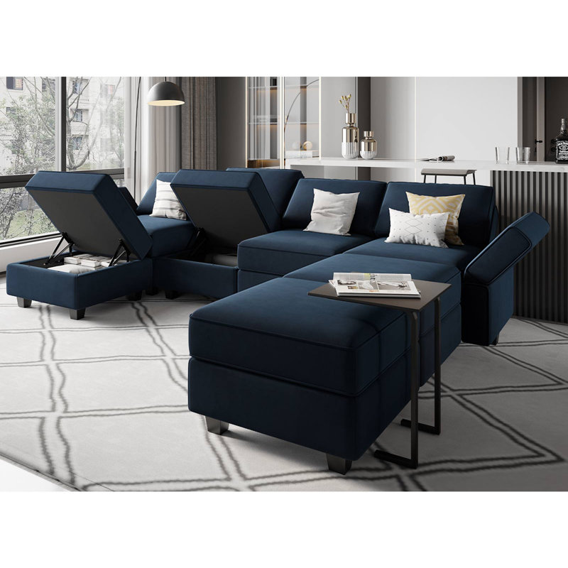 Vashudev 116.6'' Velvet Modular Upholstered Sectional Sofa 8-Pieces Modern Storage Couch, Blue Velvet