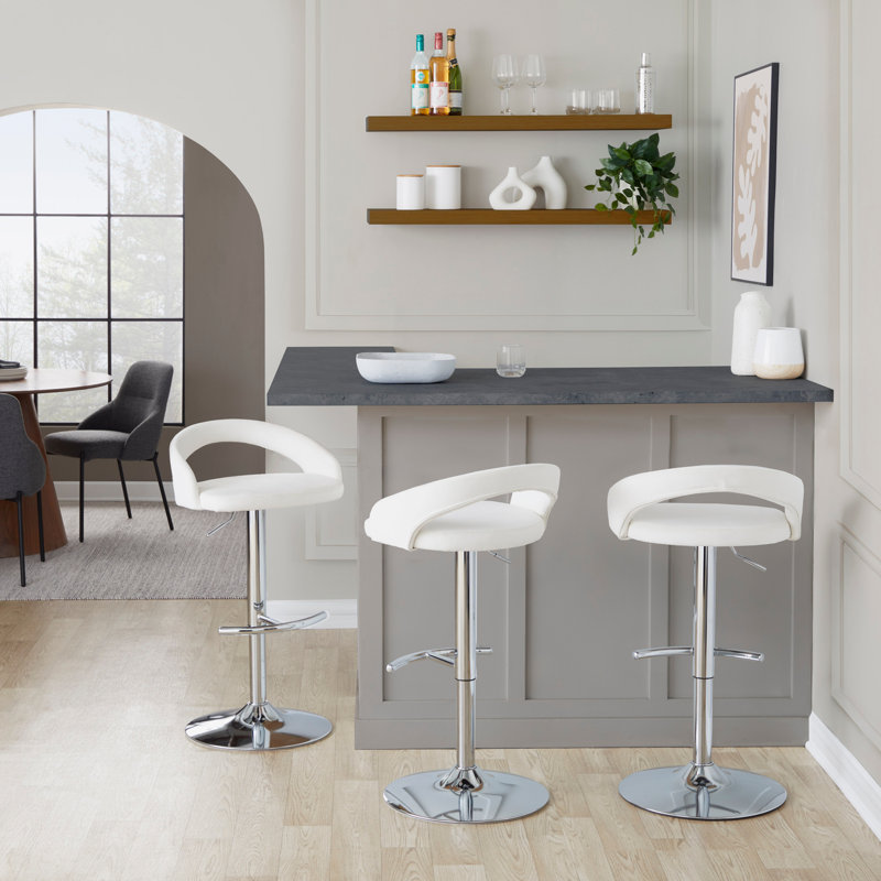 Tabouret de bar réglable, Chrome, Blanc / tissu, 2