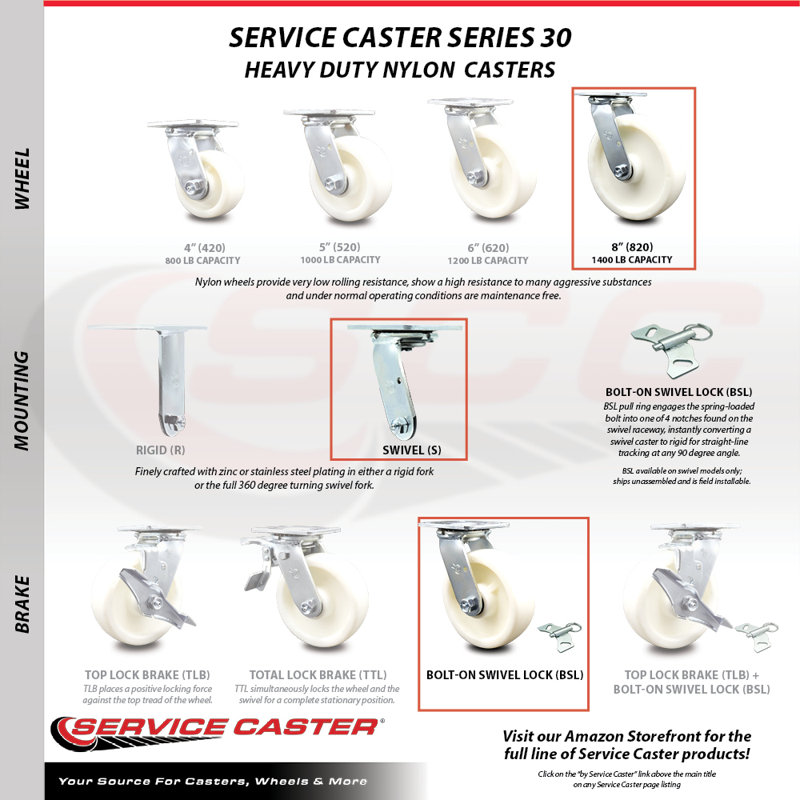 Nylon Caster with Ball Bearing and Swivel Lock