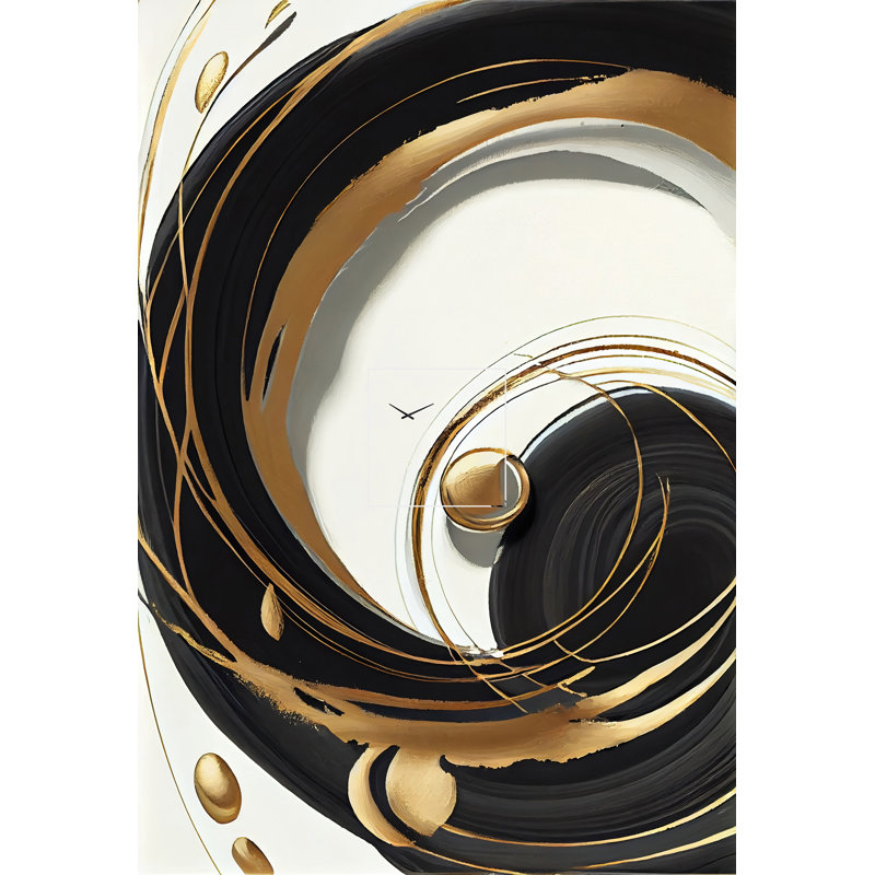 Horloge murale de forme unique en métal Gold Glamour Circle II - Marble, horloge murale moderne asymétrique, Petit