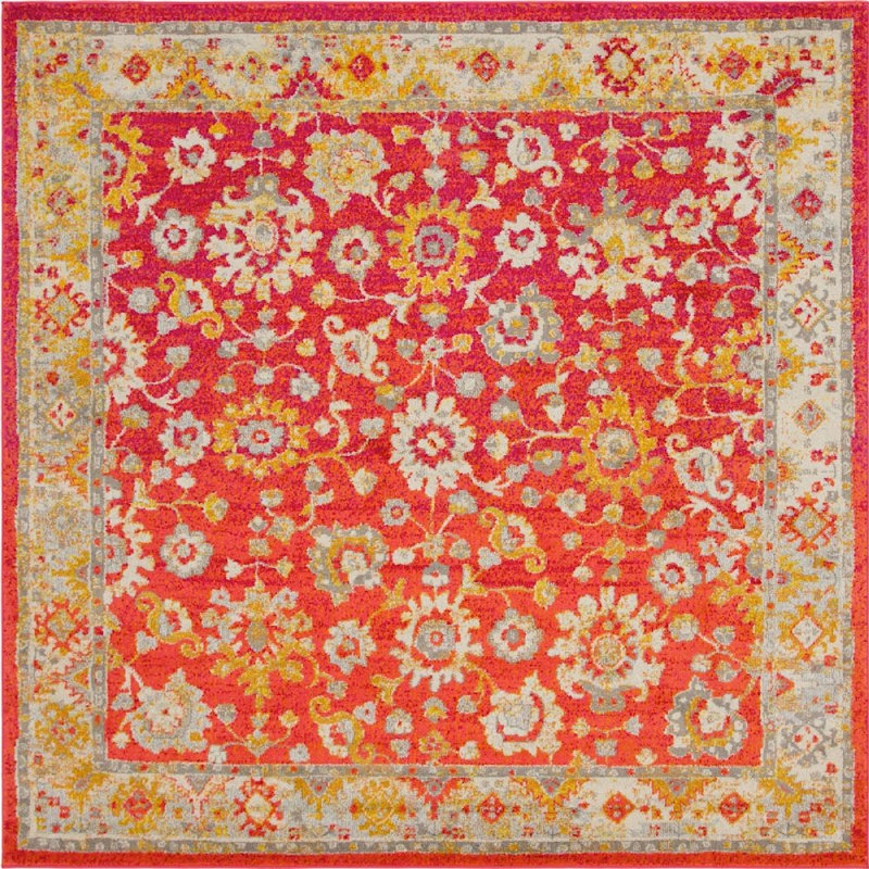 Tapis à motif oriental brique / doré Pennylane, Carré 8 pi