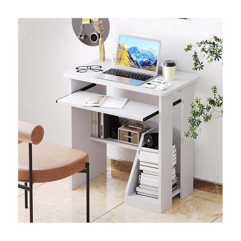 Oveson 29.5 Inch Study Writing Desk Small PC Laptop Table with Storage Shelves, Brown