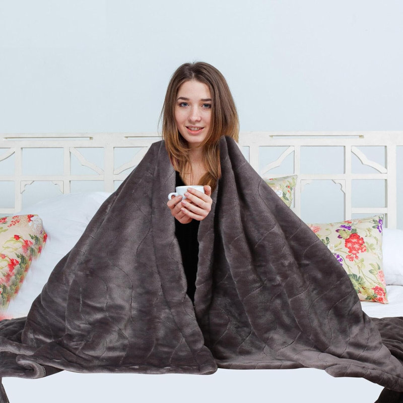 Asante Heated Throw Blanket Electric Heated Blanket 9 Heat Settings (Dark Grey)