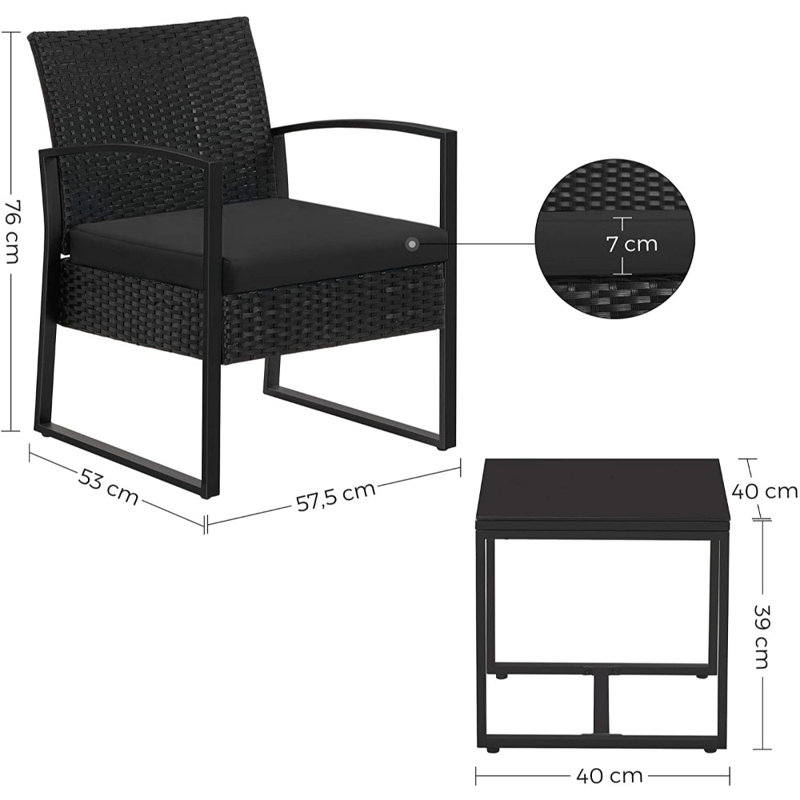 Ensemble de mobilier de patio extérieur 3 pièces Songmics Red Barrel Studio®, noir, Noir