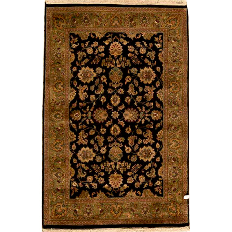 Tapis noir et vert de haute qualité noué à la main