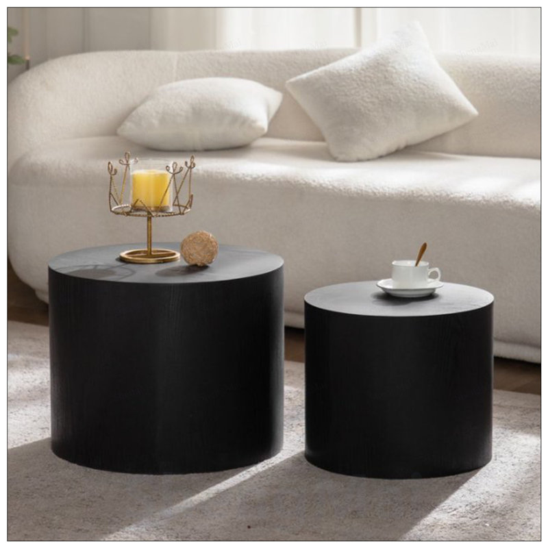 Ensemble de 2 tables basses gigognes rondes en bois modernes pour petits espaces de salon et de chambre à coucher, écologiques et durables