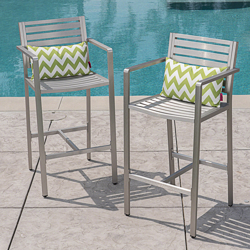 Set Of 2 Outdoor Rust-Proof Aluminum Barstools