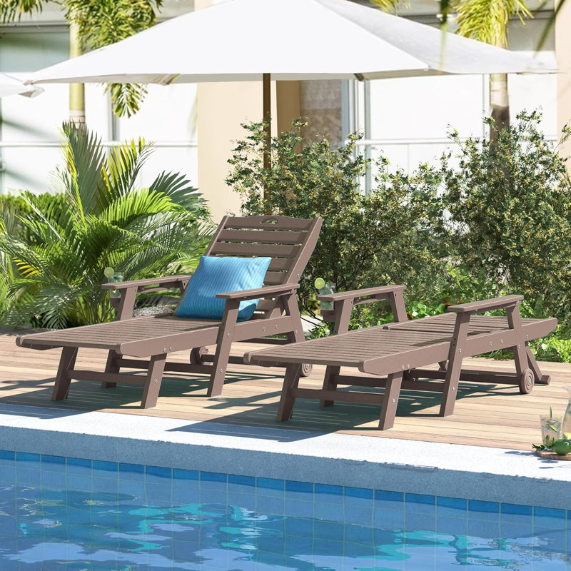 Outdoor Chaise Lounge Hdpe Reclining Chair, Brown