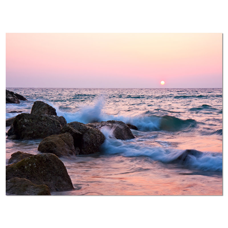 "rocky coast" avec vagues en mousse, reproduction de photo sur toile tendue grande mer, H 8 po x l 12 po x P 1 po