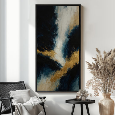 Reproduction d'art sur toile encadrée bleu marine et or
