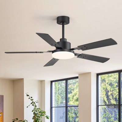48''/52''/72'' Modern Ceiling Fan with Light, 3CCT LED, Remote Control, 6-Speed Reversible DC Motor, Double-Sided Black/Walnut Blades, Timer, Indoor & Covered Outdoor