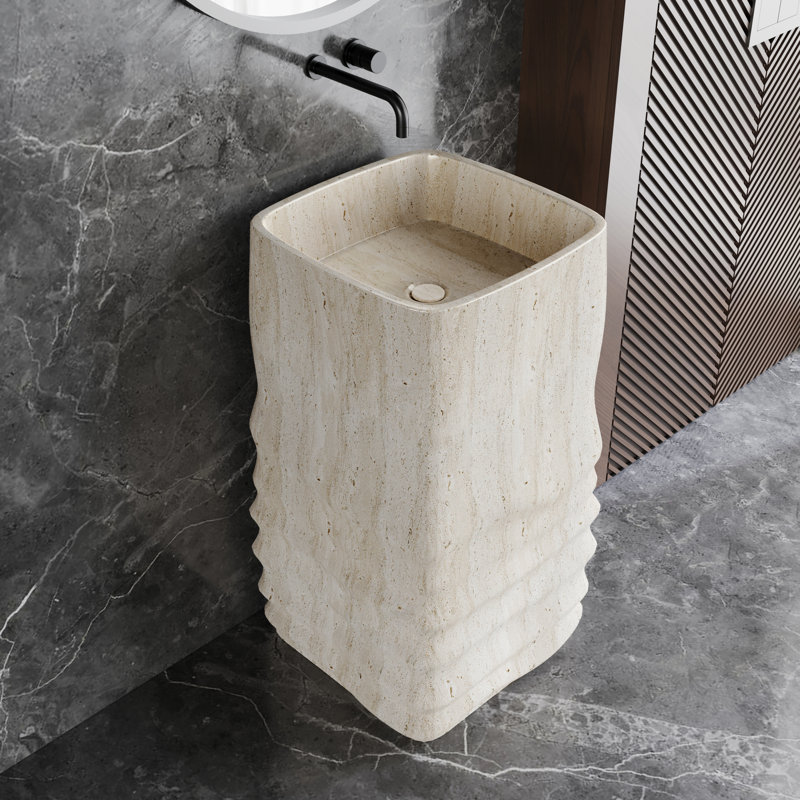 33" Tall Pedestal Bathroom Sink Solid Surface Bathroom Sink, Beige