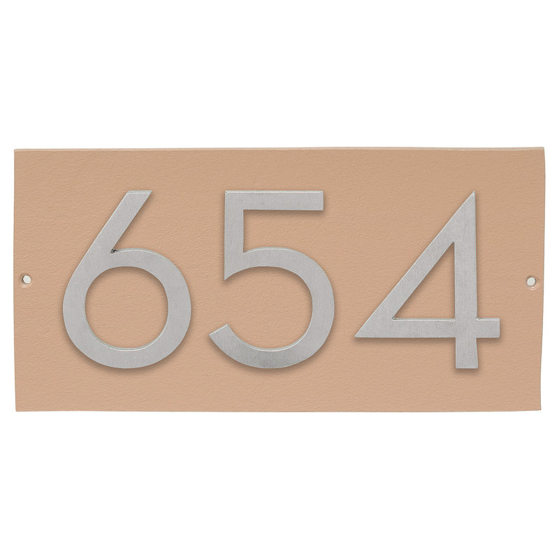 Plaque d’adresse murale flottante linéaire, Oui, Taupe, Aluminium brossé