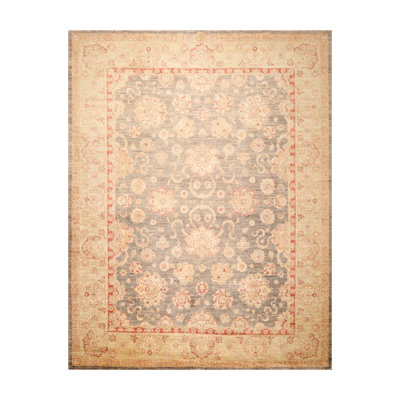 Tapis gris en laine noué à la main de conception unique 9 pi 1 po x 12 pi Elvon