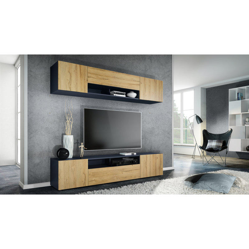 Mcalpine Entertainment Unit for TVs up to 60", Anthracite/Natural Oak