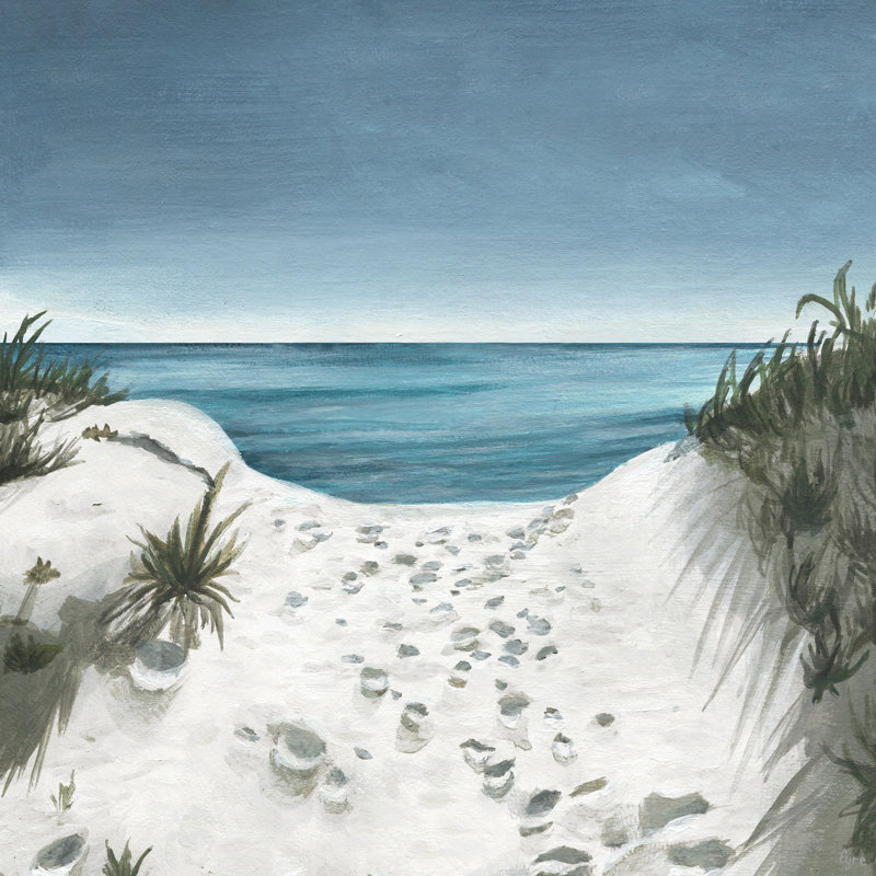 «Beach Footprints» par Eyre Tarney - peinture sur toile tendue, H 32 po x l 32 po x P 1,5 po