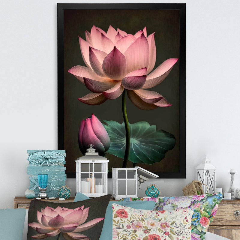 «Blossoming Vintage Lotus II», reproduction sur toile, H 44 po x l 34 po x P 1,5 po, Impression noire sur toile encadrée