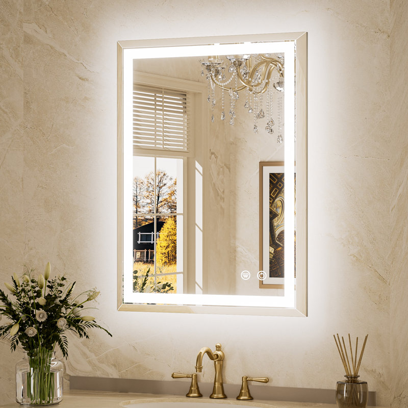 Beveled Front & Back LED Bathroom Vanity Mirror Dimmable Anti-Fog Tempered Glass, Rectangle, 22" x 30"