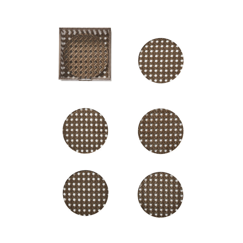 Reed Coasters with Caddy, Brown