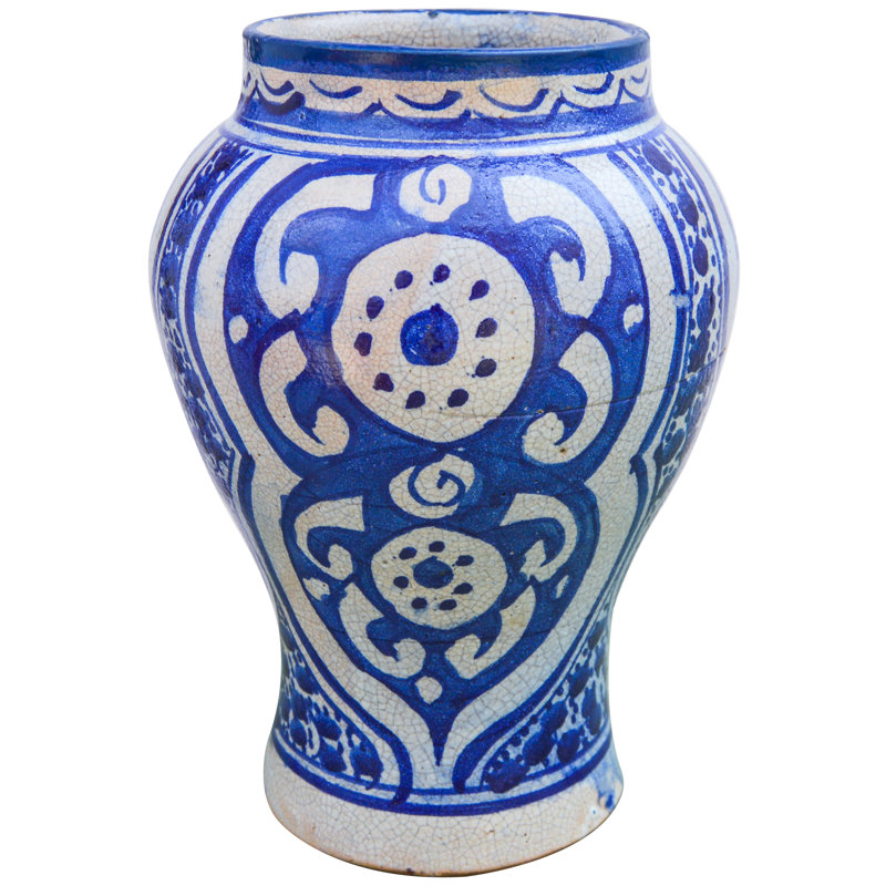 Vase de table intérieur / extérieur bleu / blanc antique 8,25 po