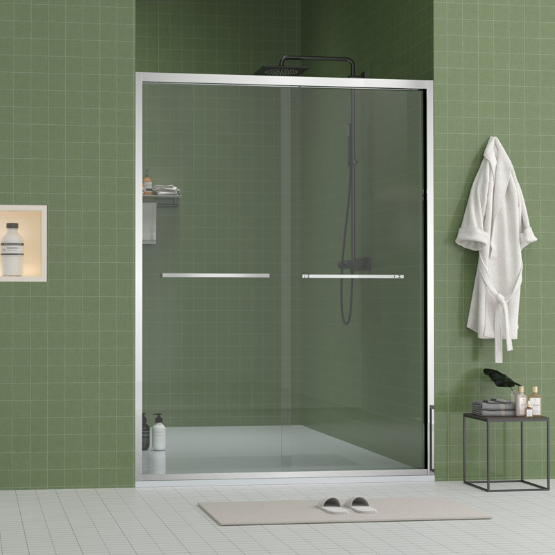 56-60" Wide X 70" High Double Sliding Shower Door, Aluminum Frame Bypass Clear Tempered Glass, Chrome Hardware Enclosure